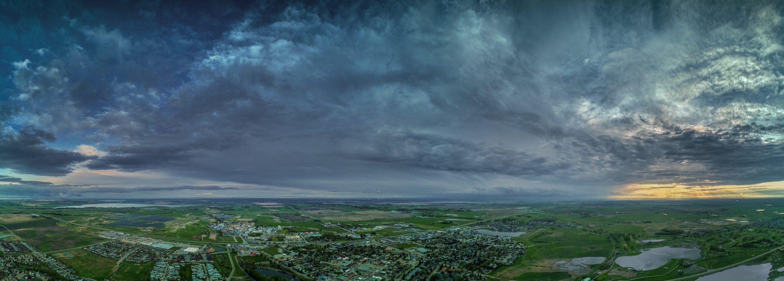 Storm to the Southwest, Aerial View, Strathmore, AB, 2024-05-23