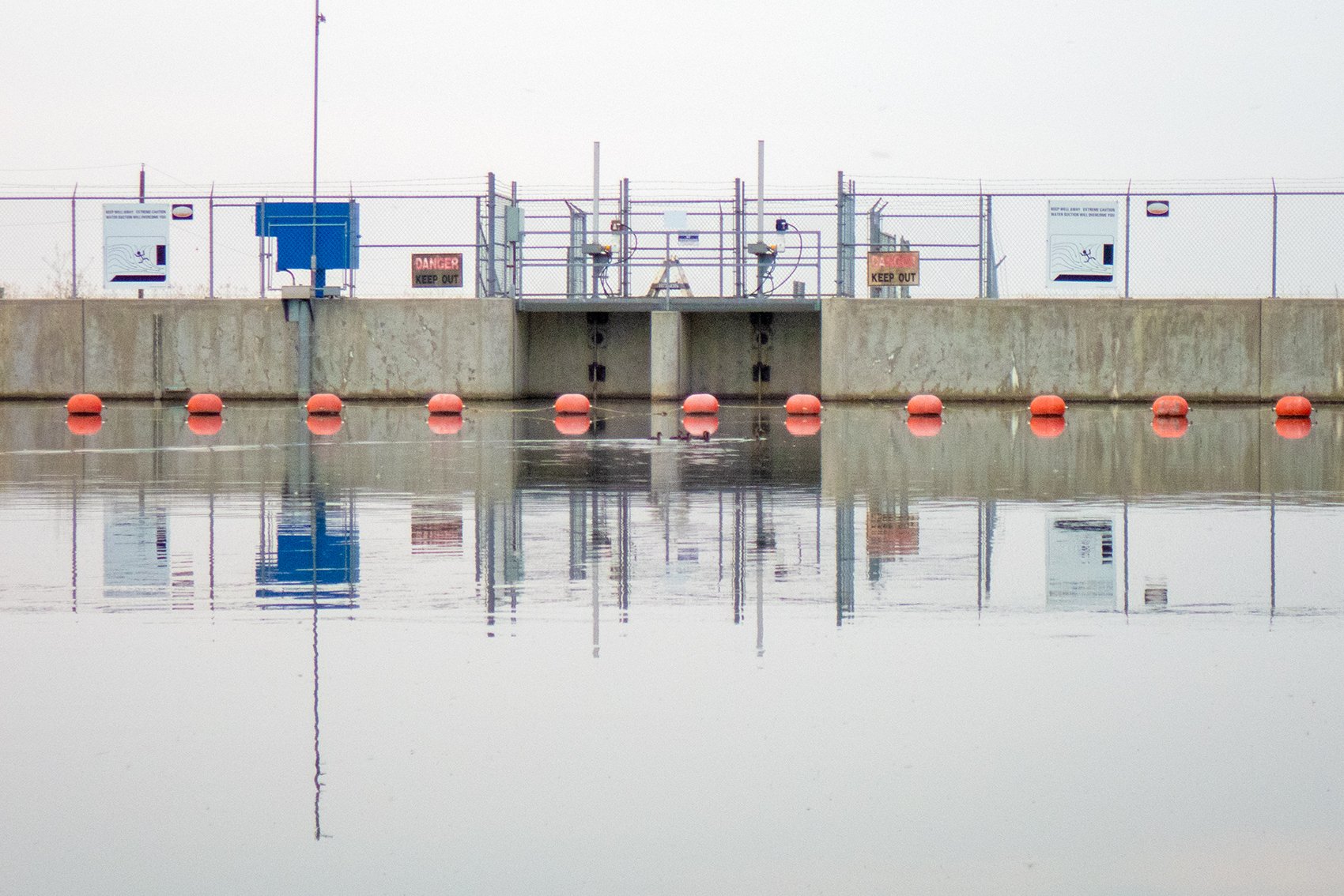 Weir at north end, Chestermere Lake, Chestermere, AB, 2024-08-23
